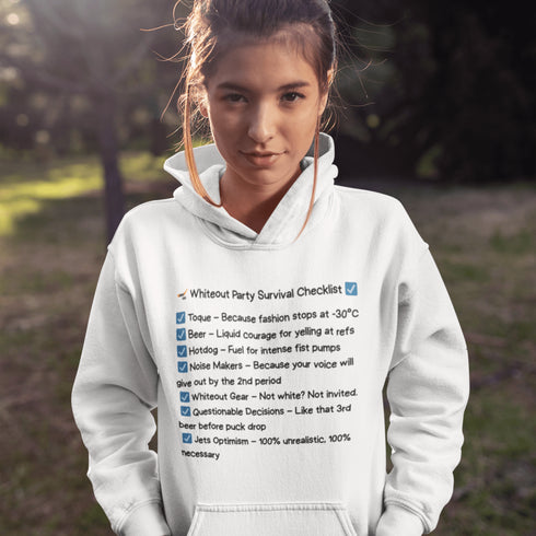 This Whiteout Party Hoodie has your back—literally. Featuring a bold, hilarious checklist graphic, it’s everything you need to let people know: you came prepared.